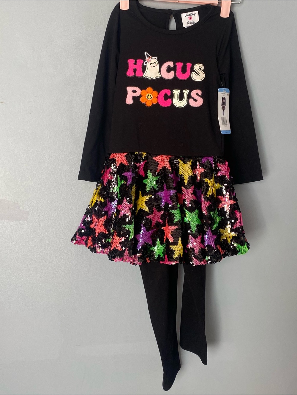 Hocus Pocus Black Sequin Star Girls Dress 6/6X NWT Halloween